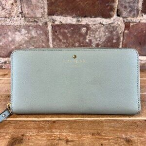 Kate Spade Peppermint Blue Leather Zip Around Wallet Clutch